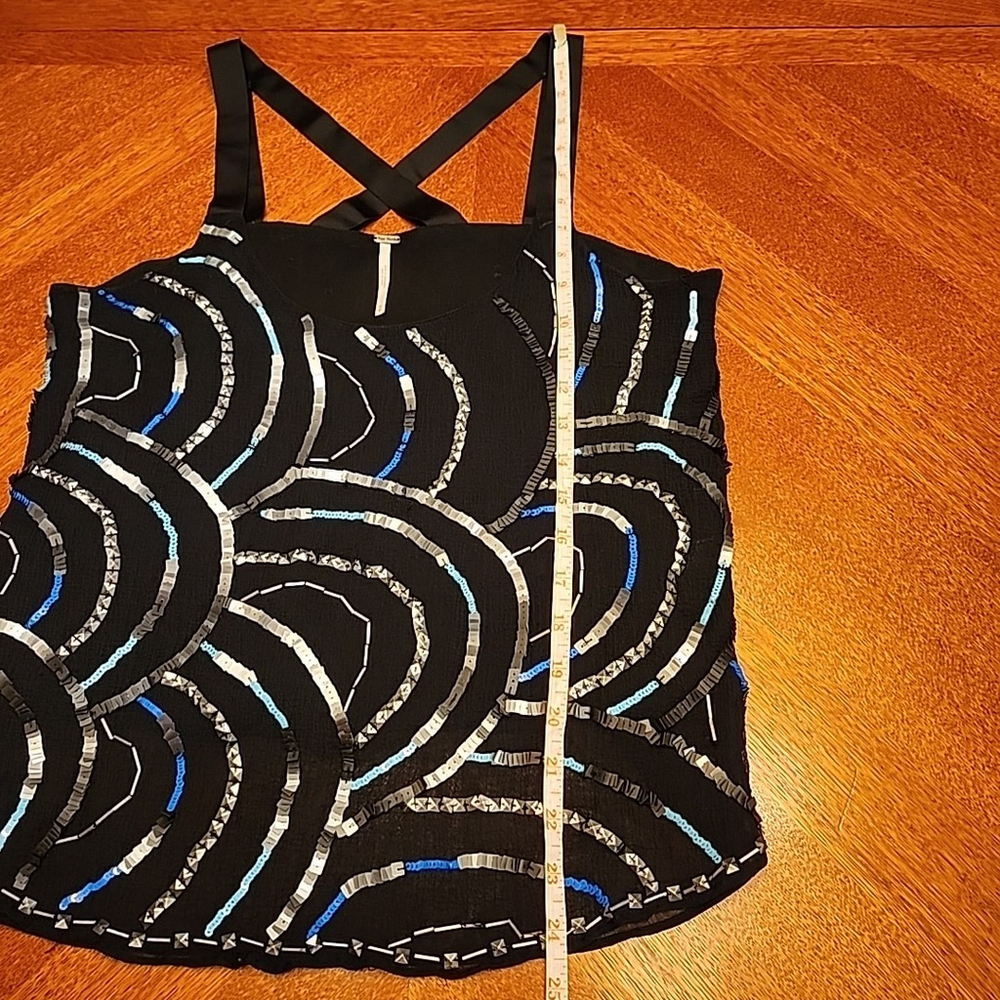 Free People Women's Beaded Tank Top Size Medium Black A1 - Picture 5 of 9